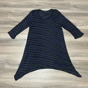 Cut Loose Medium Tunic Dress Black Blue Mesh Striped Lagenlook Textured Boxy